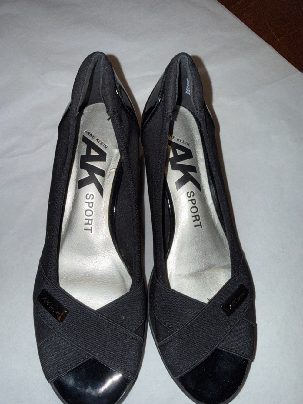 Anne Klein Black Slip-On Crossband Wedge Flats